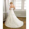 A-Line Sweetheart Strapless Satin Organza Lace Capela Train Beading Ruffled Wedding Dress